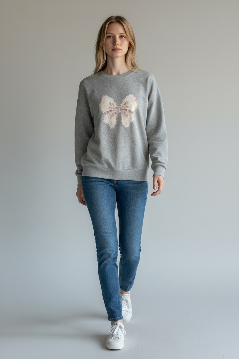 SWEATSHIRT-CC BUTTERFLY WITH RHINESTONES