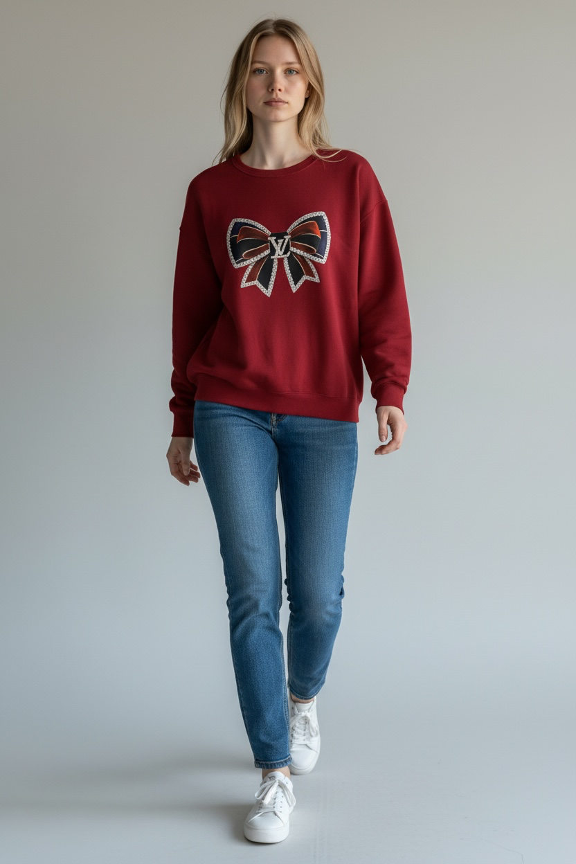 SWEATSHIRT-CRIMSON LV WITH RHINESTONES