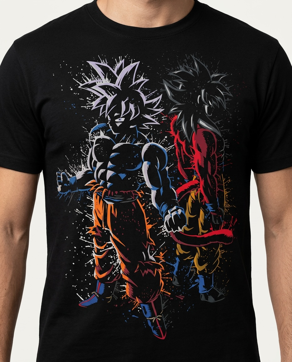 TSHIRT-ANIME-ULTRA INSTINCT GOKU AND SUPER SAIYAN GOKU