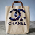 CANVAS TOTE-FAUX-CHANEL BLUE/WHITE LOGI
