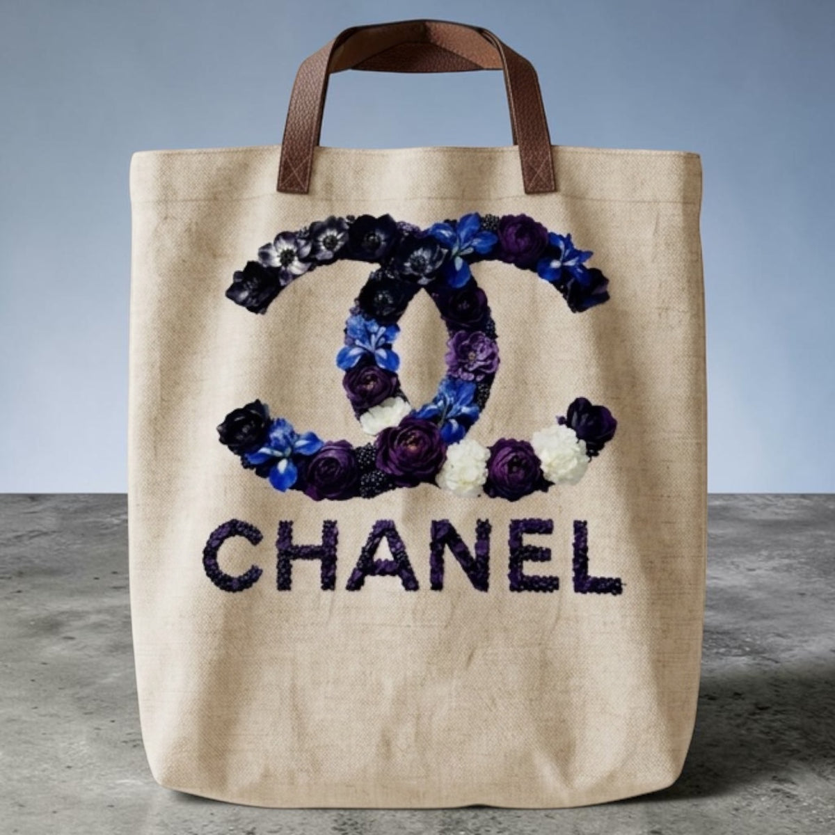 CANVAS TOTE-FAUX-CHANEL BLUE/WHITE LOGI