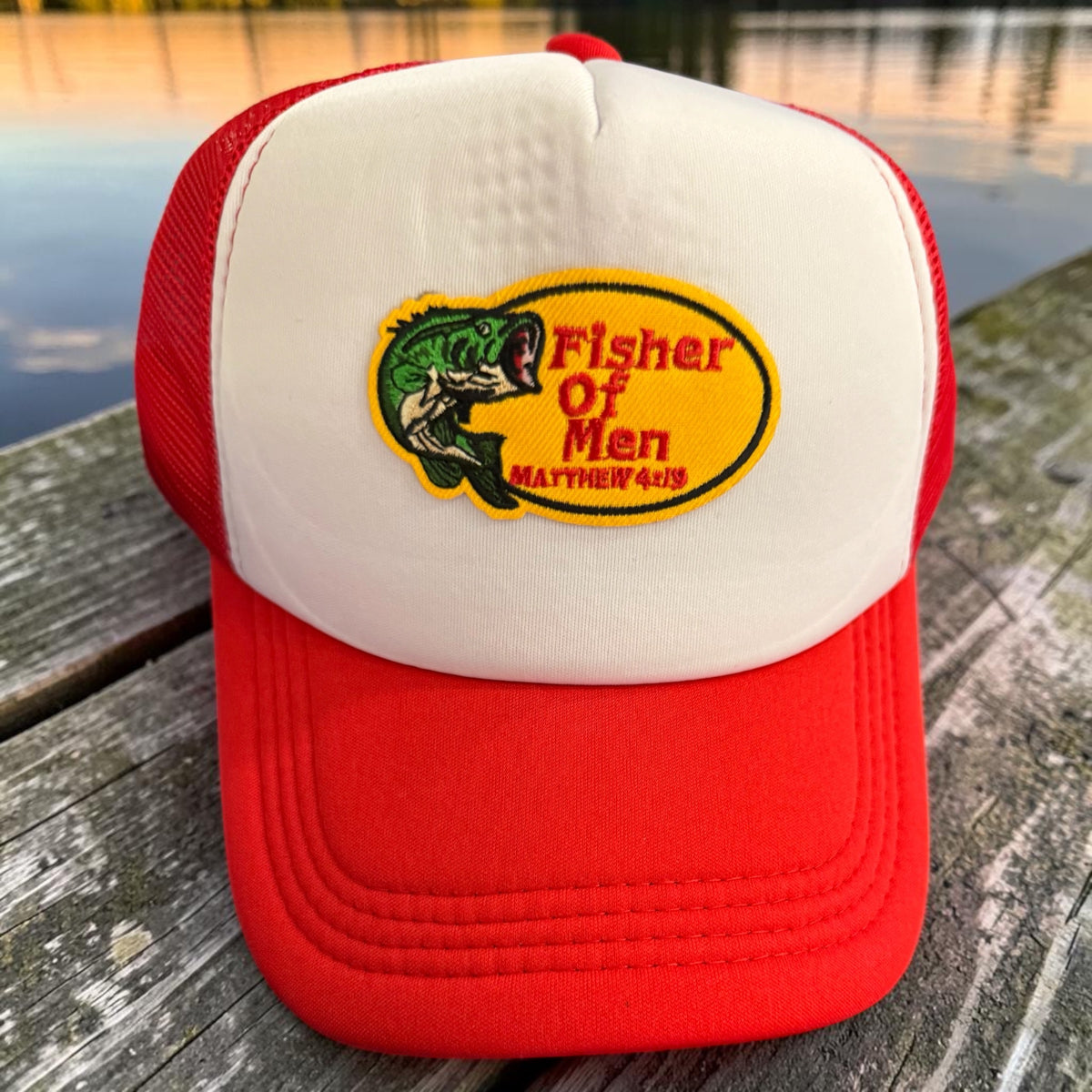 HAT-TRUCKER-F-RED AND WHITE-FISHER OF MEN