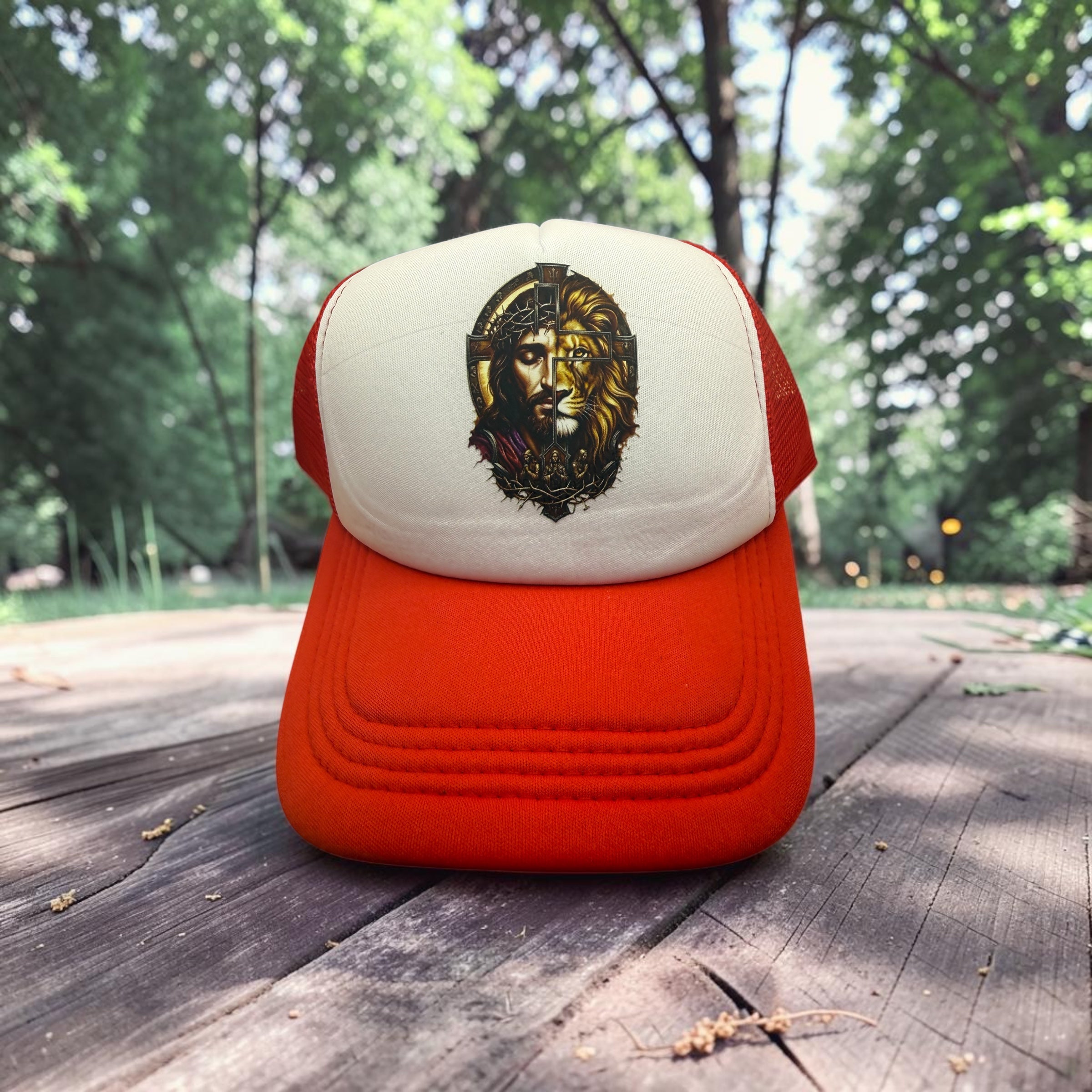 Red/White Jesus/Lion Trucker Hat