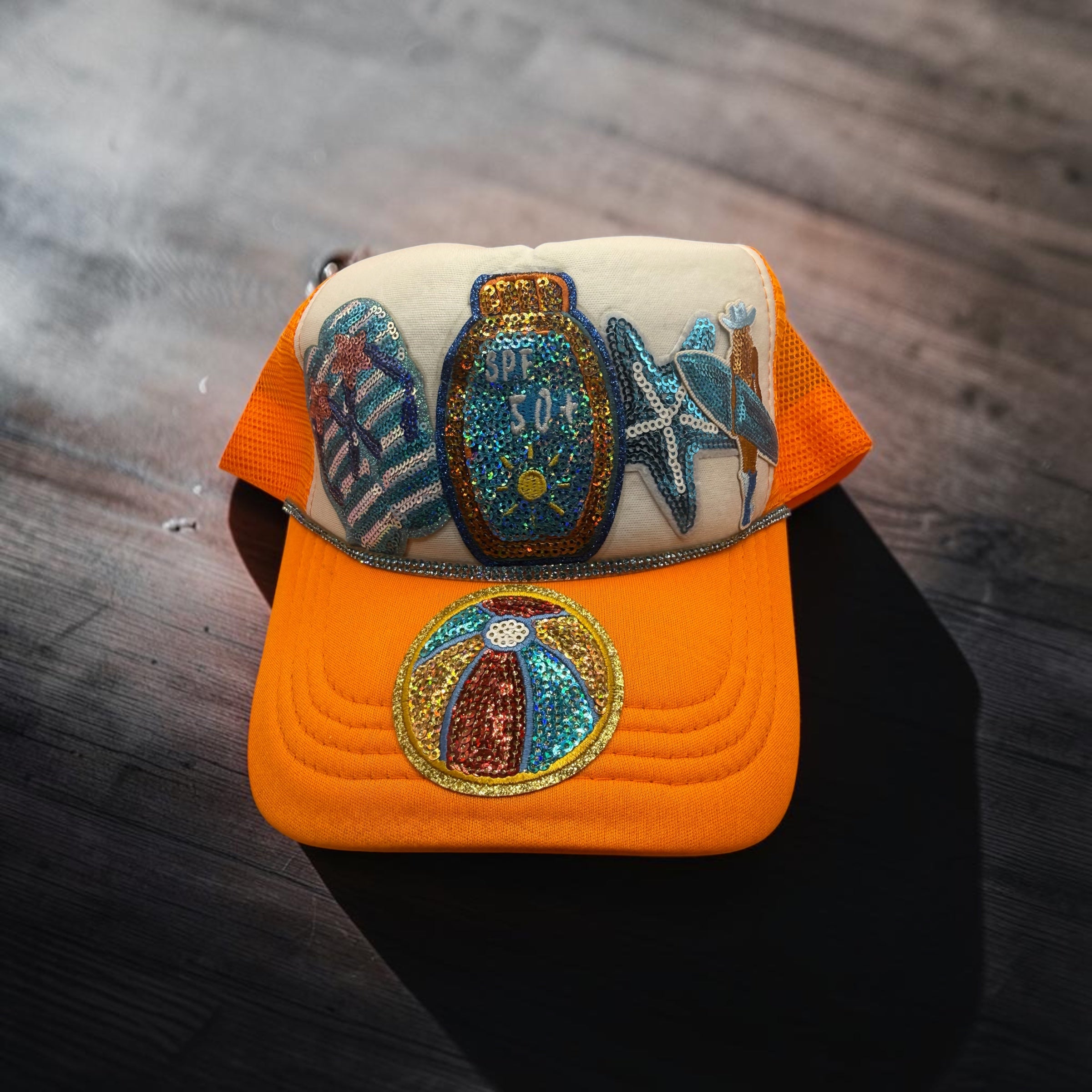 Orange/White Beach Theme Trucker Hat