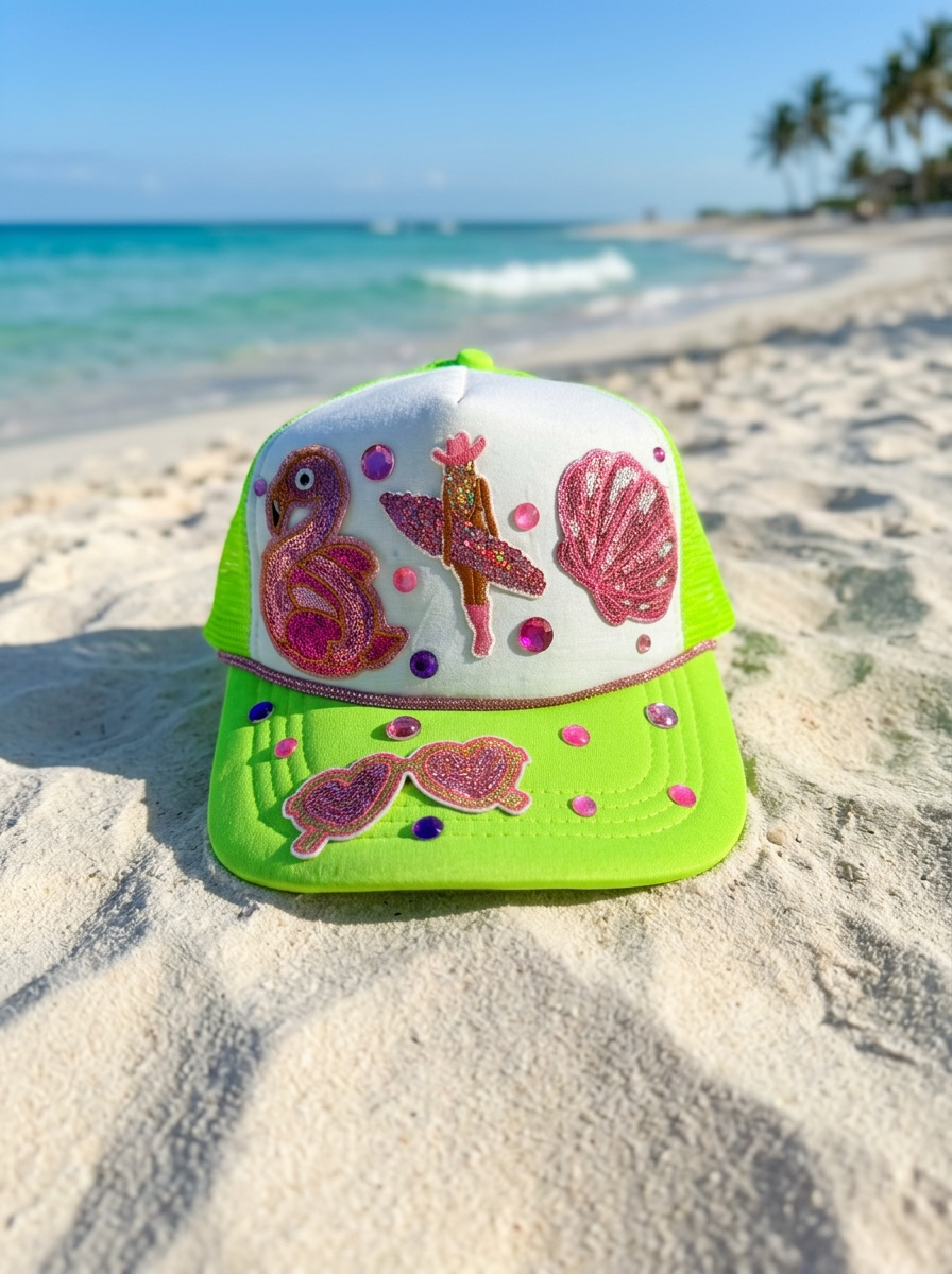 Lime Green/White Beach Theme Trucker Hat