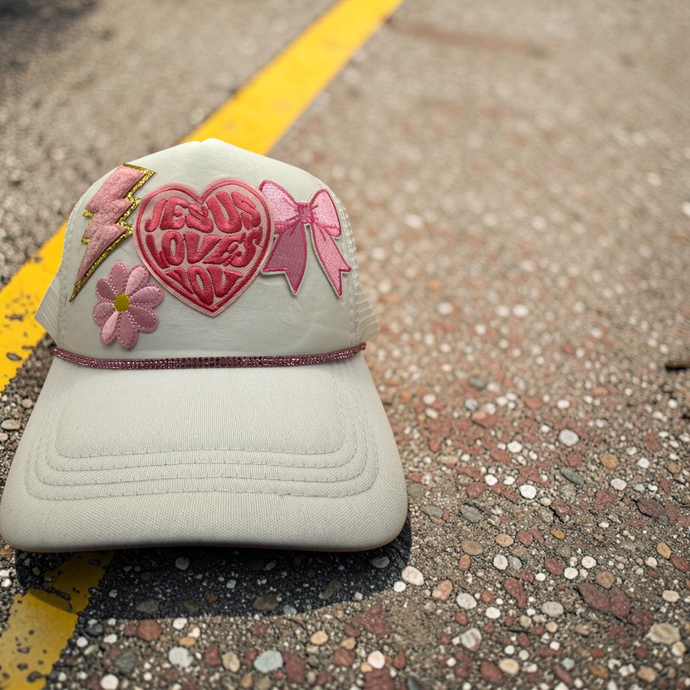 White Trucker Hat Jesus Loves You