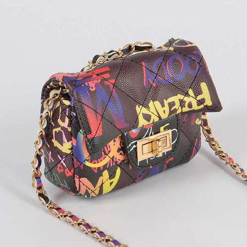 HANDBAG-Multi Graffiti Quilted Mini Bag