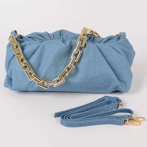 HANDBAG-Denim Rectangle Chain Clutch