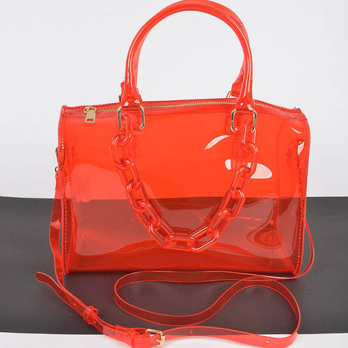 HANDBAG-Transparent Duffle Bag W/Acrylic Chain