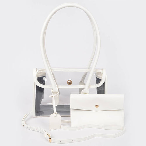 HANDBAG-Faux Leather Trimmed Clear Bag