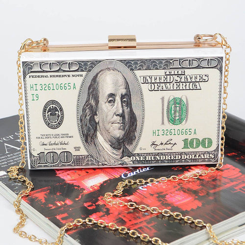 HANDBAG-Money Printed Transparent Hard Case Bag